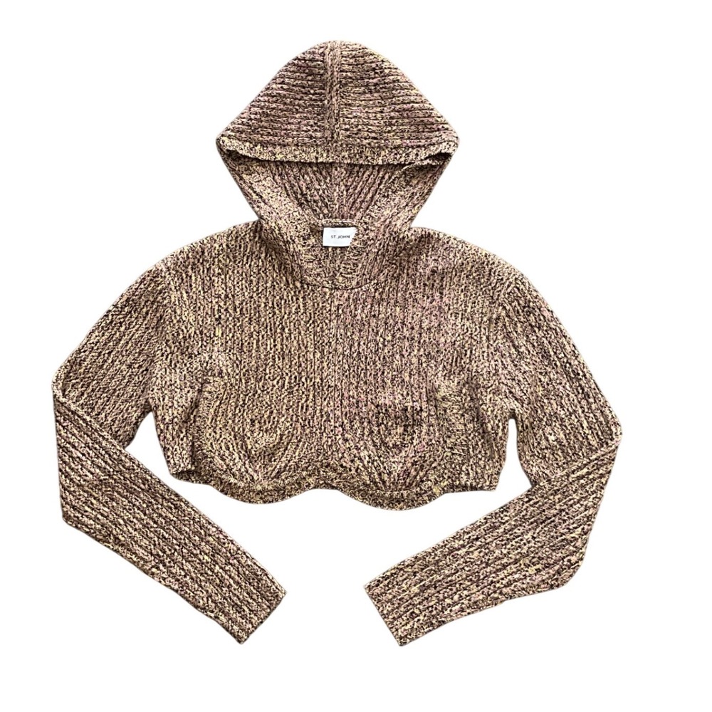 St John Womens Hooded Cropped Knit Sweater Wool Underwire Size XL‎ Luxury Chic